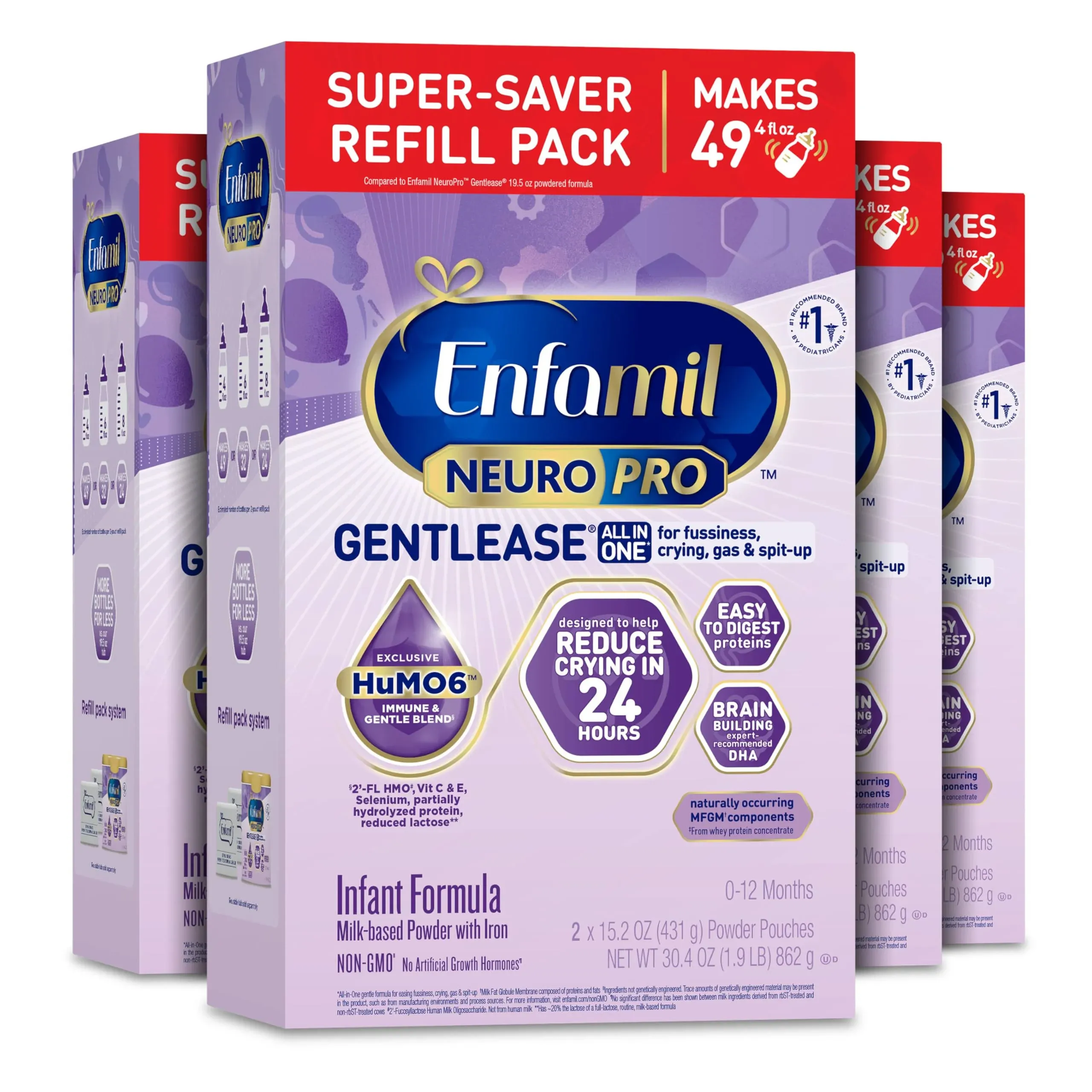 Enfamil Gentlease NeuroPro Baby Formula, 30.4 oz Powder Refill Box (4 Pack)