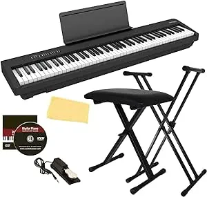 Roland FP-30X 88-Key Digital Piano - Black Bundle with Adjustable Stand, Bench, Sustain Pedal, Online Piano Lessons, Instructional DVD, and Austin