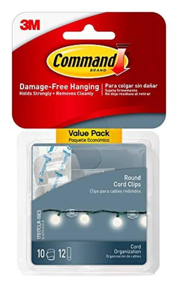 Command Round Cord Clips, 40 Clear Cord Organizers (4-Pack of 10 Cord Clips with 12 Command Strips) Damage Free Hanging Cable Clips, No Tools Wall Clips for Hanging Electrical Cables