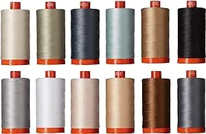 Christa Quilts Piece and Quilt Neutrals Aurifil Thread Kit 12 Large Spools 50 Weight CW50PQN12, Assorted, 12 count (pack of 1)