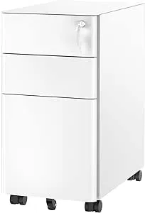 Mount-It! Slim Rolling File Cabinet with 3 Drawers (White)