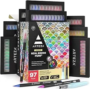 ARTEZA Real Brush Pens, 96 Watercolor Pens, Drawing Markers with Flexible Brush Tips, Watercolor Markers for Artists, and Beginners