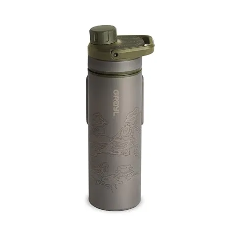 Grayl UltraPress Titanium Purifier Bottle, Olive Drab, 16.9oz