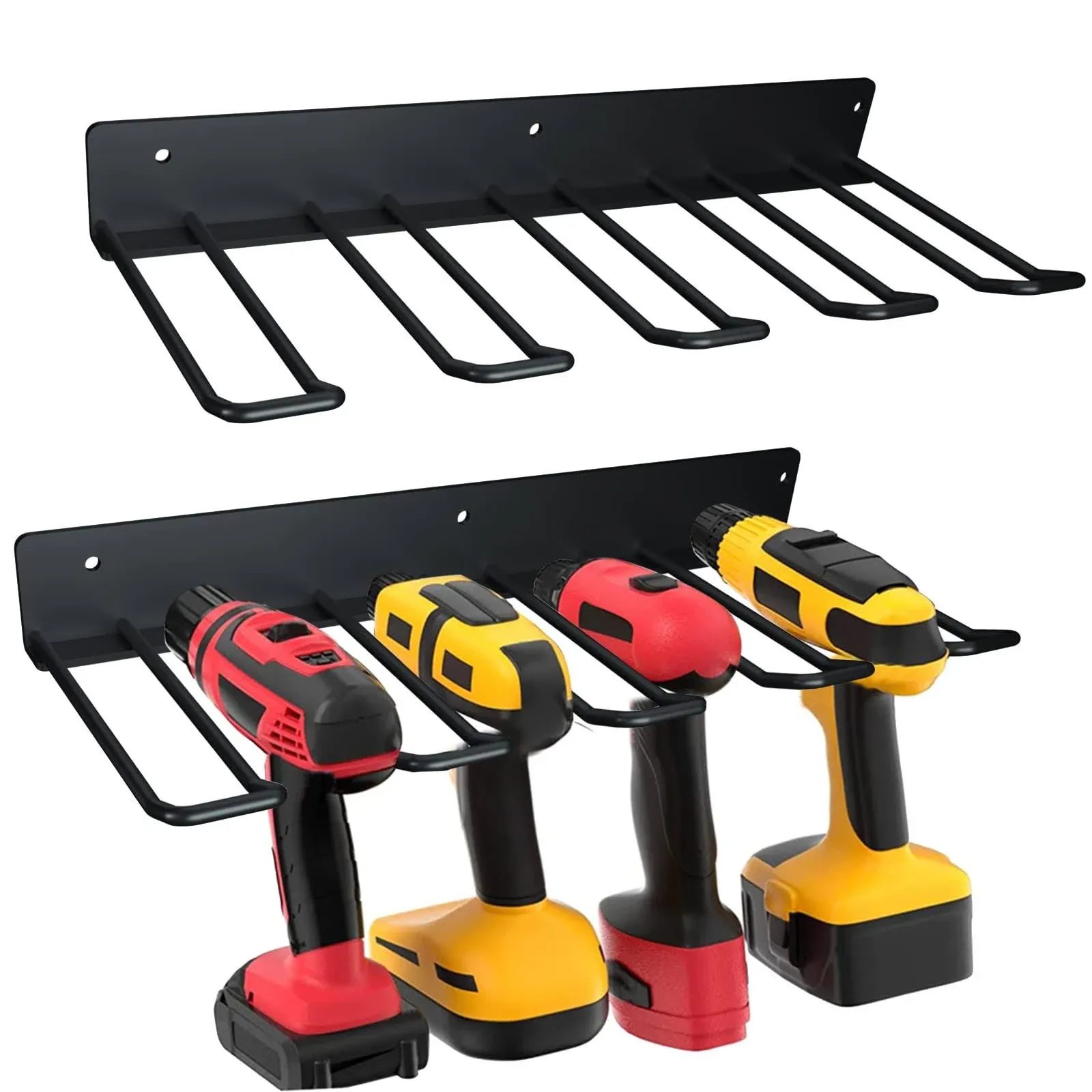 Electric Drill Storage Rack, 2PCS Heavy Duty Metal Wall Mounts, Holds 4 Drills, Compact Storage for Garage or Workshop