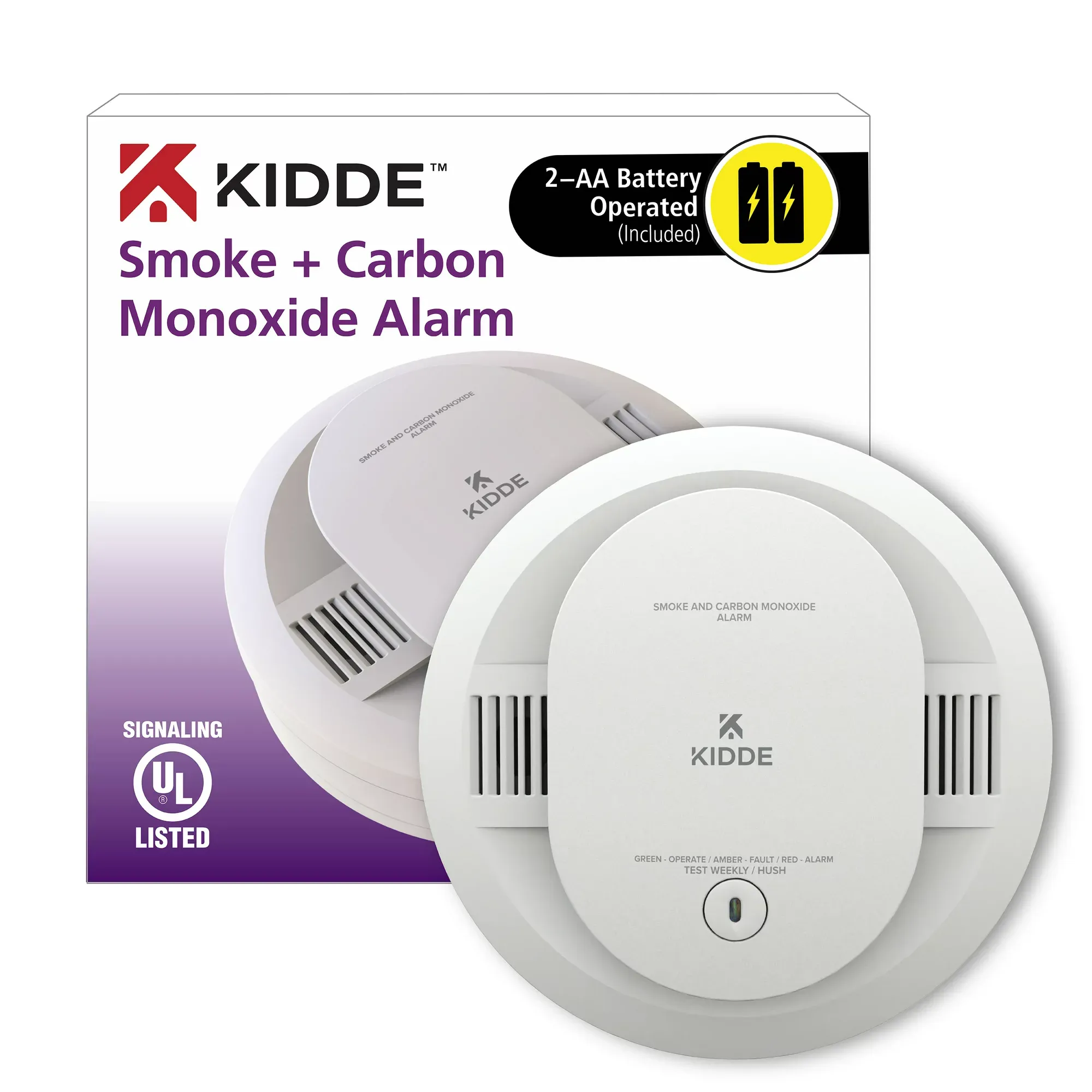 Kidde Battery Operated Smoke & Carbon Monoxide Detector with LED warning indicators & Test-Hush Button