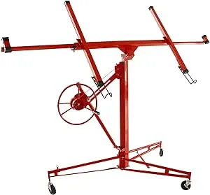 11FT Drywall Lifter Panel Hoist Dry Wall Rolling Caster Lifter Construction Tool 150LB Heavy Duty Sheetrock Hoist Holder (Red)