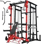 Major Lutie Smith Machine with Weight Bench, SML07 1600lbs Power Cage with Weight Bar and Two LAT Pull-Down Systems and Cable Crossover Machine