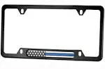 Mull Black Stainless Steel License Plate Frame (Black/Chrome Flag with Thin Blue ...