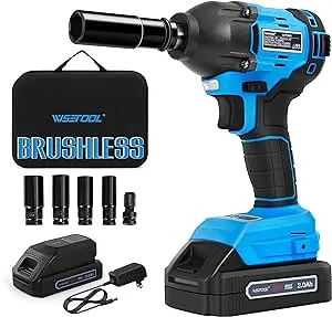 Cordless Impact Wrench,1/2 inch Electric Impact Wrench,Brushless Power Impact Wrench Set for Car Tires,Max Torque 260 ft-lbs,2.0A Li-ion Battery