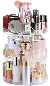 Cq acrylic 360 Degree Rotating Makeup Organizer for Bathroom,4 Tier Adjustable Spinning Cosmetic Storage Cases and Make Up Holder Display Cases