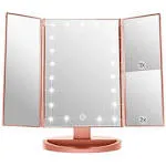 3 Folds Lighted Vanity Makeup Mirror,1X/2X/3X Magnification, 21 LED Light Bright Table Mirror with Touch Screen,180 Adjustable Rotation,Portable Travel Cosmetic Mirror