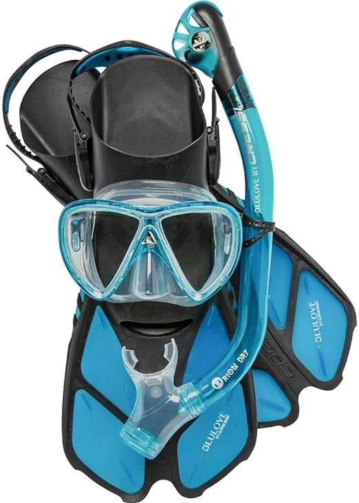 Cressi Adult Snorkel Set (Mask, Dry Snorkel, Adjustable Fins) - Light for Travel - Bonete Pro Dry Set: Designed in Italy