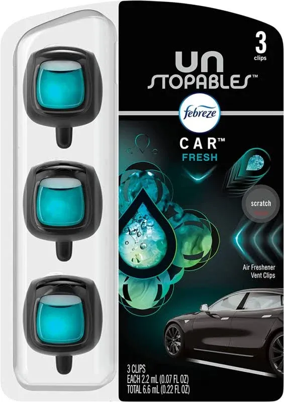 Febreze Unstopables Car Air Freshener, Unstopables Fresh Scent, Odor Eliminator 