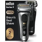 Braun Series 9 Pro+ Wet & Dry Electric Shaver, Charging Stand, 9517s Galvano Silver