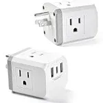 Trond Multi Plug Outlet Extender 2 Pack - Electrical Wall Outlet Splitter, 3 Way Outlet Wall Adapter, Cruise Essentials, Small Multiple Plug