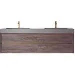 Vinnova Palencia 72" Double Sink Wall-Mount Bath Vanity in North Carolina Oak with Grey Composite Integral Square Sink Top