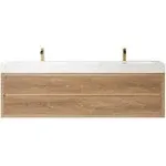 Vinnova Palencia Double Sink Wall-Mount Bath Vanity with Composite Integral Square Sink Top and Optional Mirror