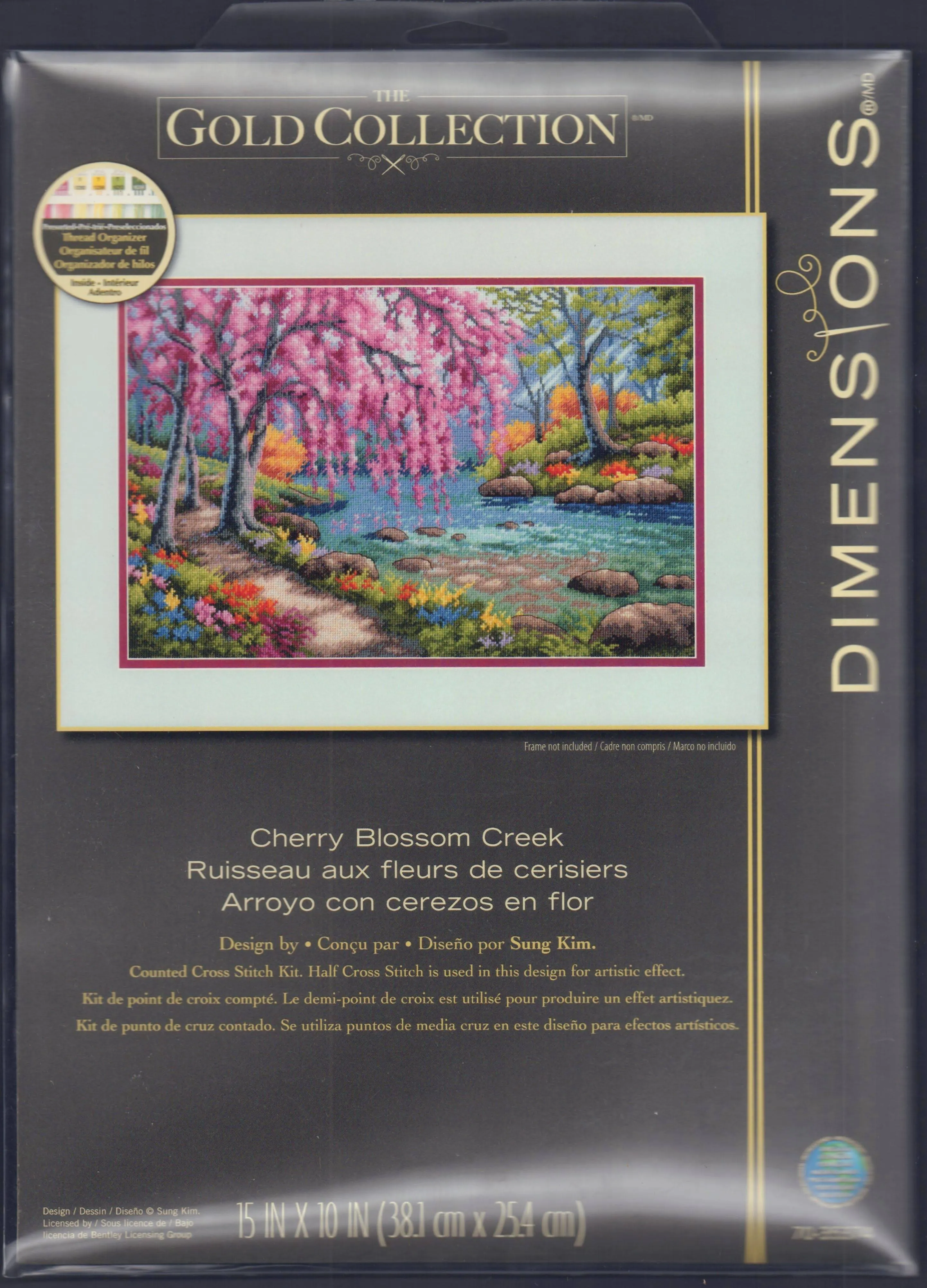 Dimensions Gold Cherry Blossom Creek Collection Cross Stitch Kit, 16 Count Light Blue Aida Cloth, 10" x 15"