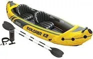 Intex 68307EP Explorer K2 Inflatable Kayak Set: Includes Deluxe 86in Aluminum Oars and High-Output Pump – SuperStrong PVC – Adjustable Seats with Backrest – 2-Person – 400lb Weight Capacity