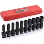 10 PCS 3/8&#034; Drive Deep Standard Universal Impact Socket Set, 6 Point, CR-MO, Met