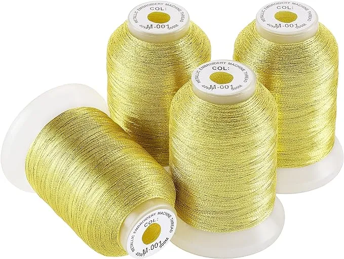 New brothread 4pcs (2 Gold+2 Silver Colors) Metallic Embroidery Machine Thread Kit 500M (550Y) Each Spool for Computerized Embroidery and Decorative Sewing