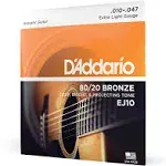 D'Addario EJ10 Bronze Acoustic Guitar Strings, Extra Light, 10-47 (Pack of 1)