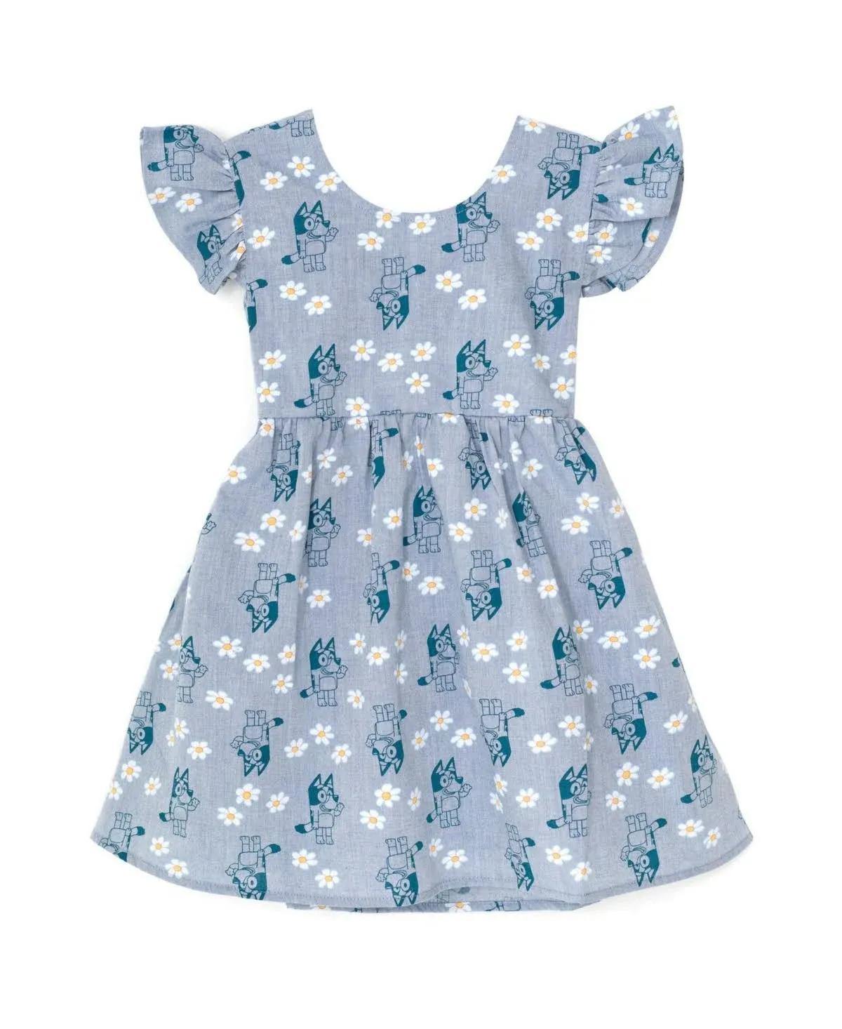 Bluey Floral Toddler Girls Chambray Skater Dress Blue 4T