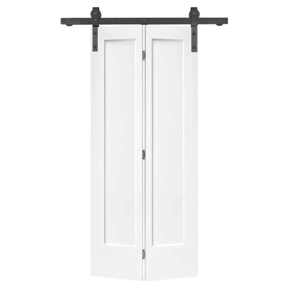 Paneled MDF Composite Bifold Barn Door with Installation Hardware Kit Calhome Finish: Primed White, Size: 36" x 80"