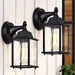 2-Pack Outdoor Wall Lanterns, Exterior Wall Sconce Light Fixture, Waterproof Anti-Rust Aluminum Porch Lights, Clear Glass Black Wall Mount Lighting, E26 Socket Wall Lamps for House(Bulb not Included)