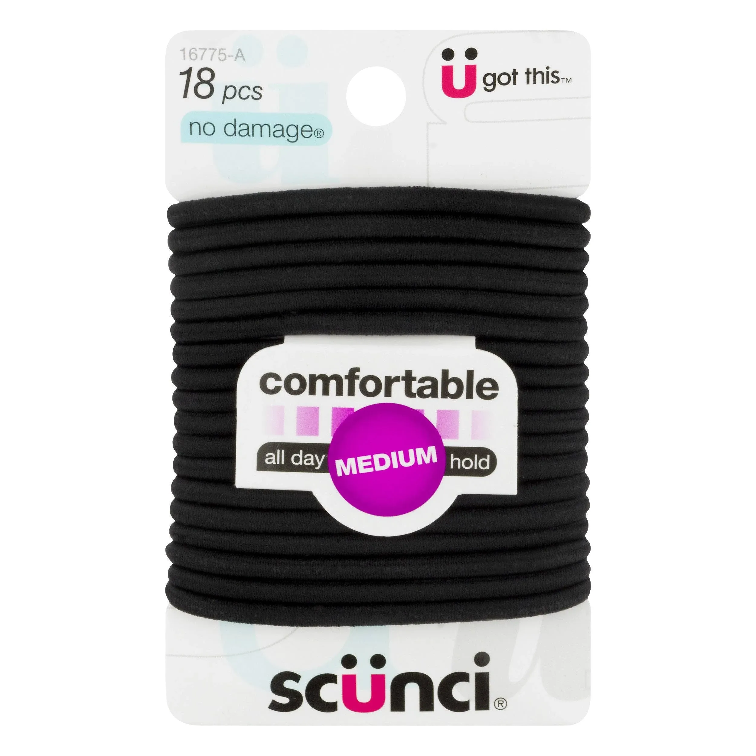 Scunci No-Damage Medium Hold Black Elastics 18 Pieces