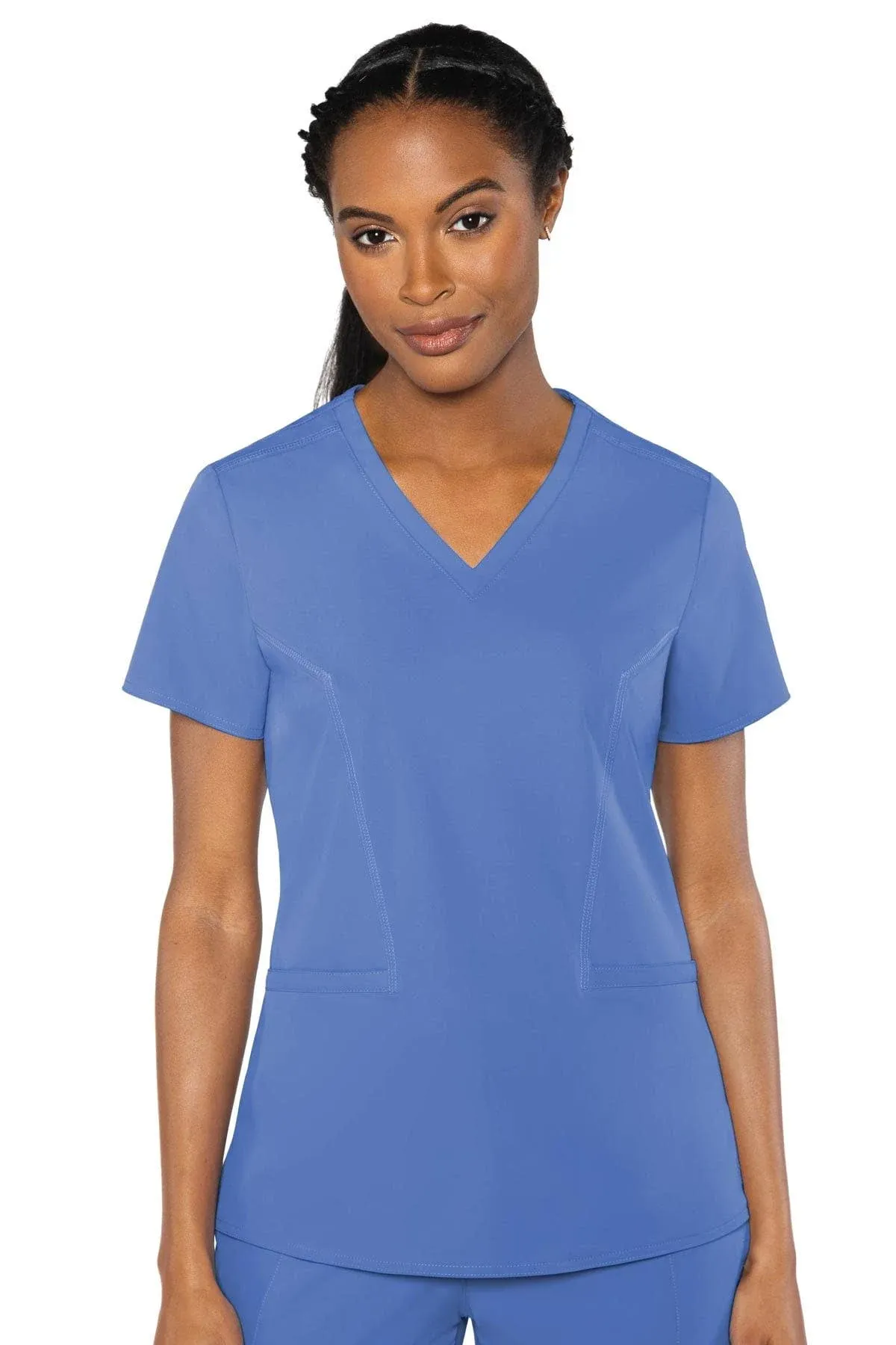 Medcouture Peaches Collection Double V-Neck Scrub Top - Caribbean Blue