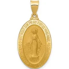 14K Yellow Gold Miraculous Medal Oval Pendant