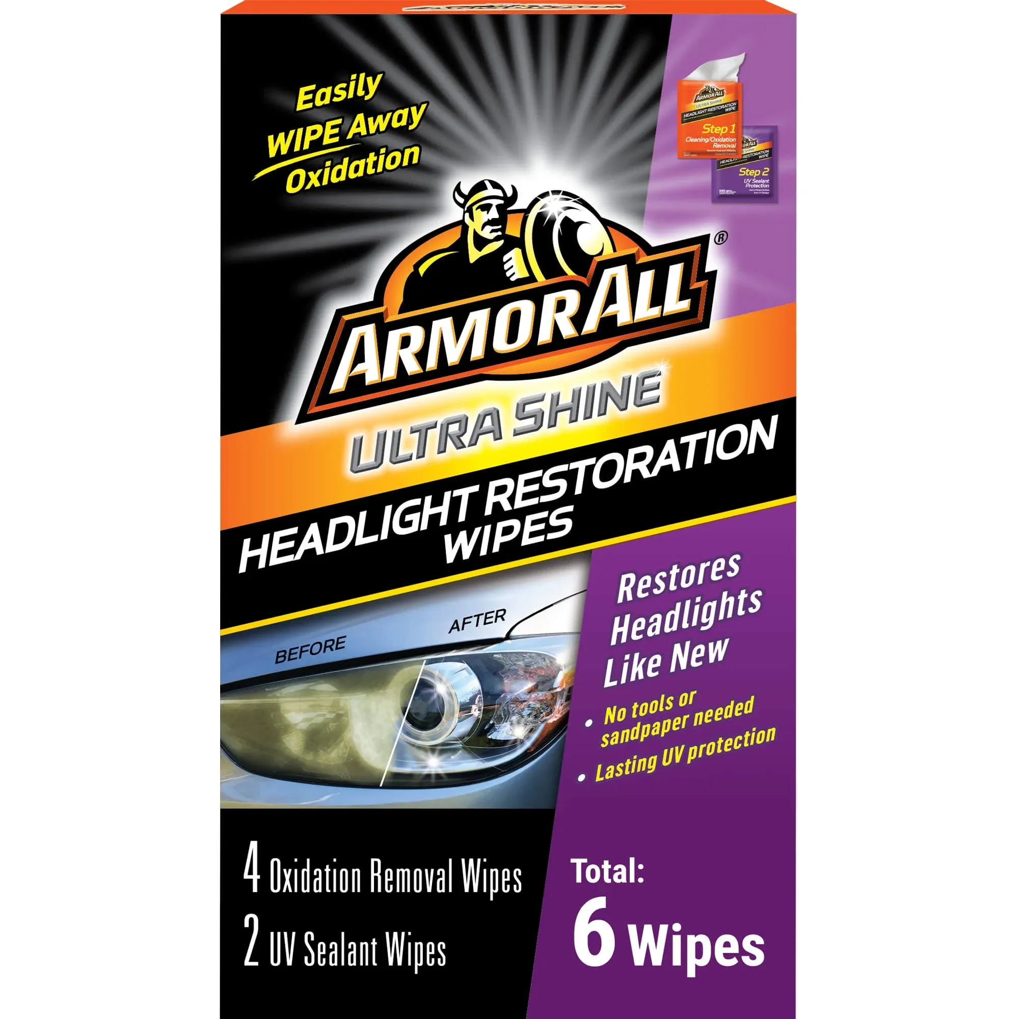 Armor All Ultra Shine Headlight Restoration Wipes 6 Piece