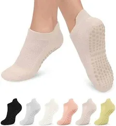 ILANKTOZI 6 Pairs Pilates Grip Socks for Women, Non-Slip Yoga Athletic Socks for Barre Ballet Barefoot Workout Hospital