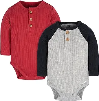 Gerber baby-boys 2-Pack Long Sleeve Henley Onesies