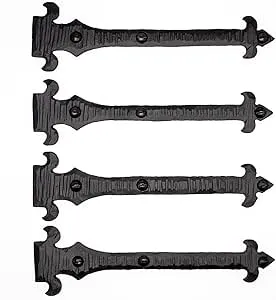 4 Pack 6 inch Faux Decorative Strap Hinge Black Decorative Strap Hinge Wrought Iron Strap Barn Door Strap Hinges Wrought Iron Hinges Shutter Hinges Nouvelle Fleur De Lis Series Borderland Rustic Hardw