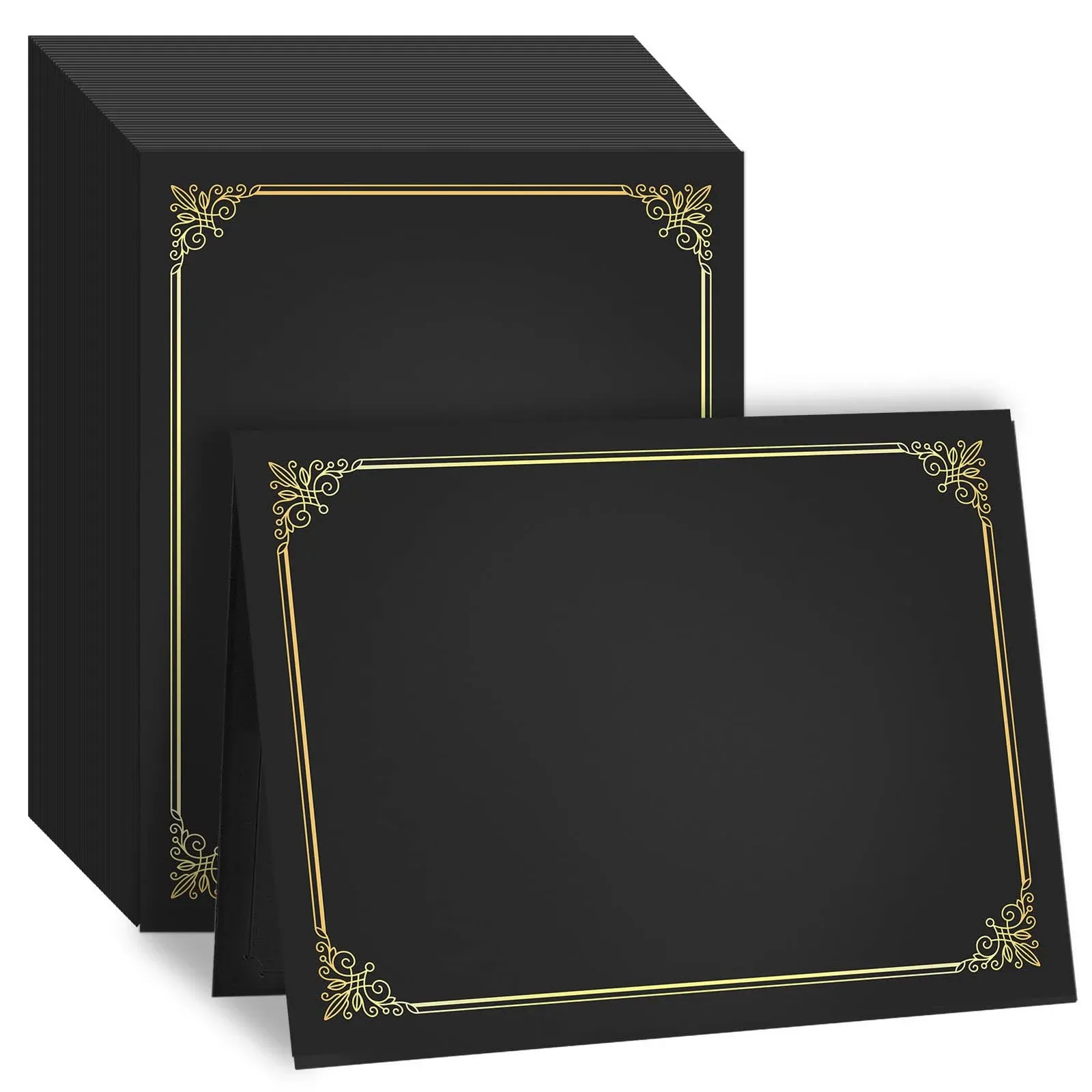 GNL 50 Packs Black Certificate Holders - Diploma Holders, Certificate Covers with Gold Foil Border, for Letter Size 8.5 x 11 Award Certificate Paper