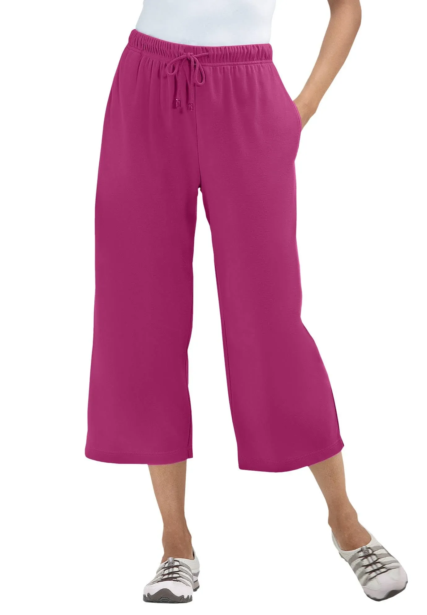 Woman Within Women's Plus Size Sport Knit Capri Pant - S, Raspberry