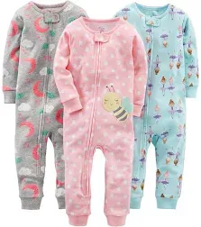 Simple Joys by Carter's Girls' 3-Pack Snug Fit Footed Cotton Pajamas