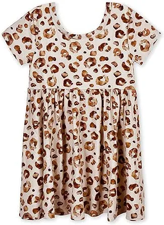 Gerber Baby Girls' Toddler Buttery Soft Short Sleeve Twirl Dress with Viscose Made from Eucalyptus