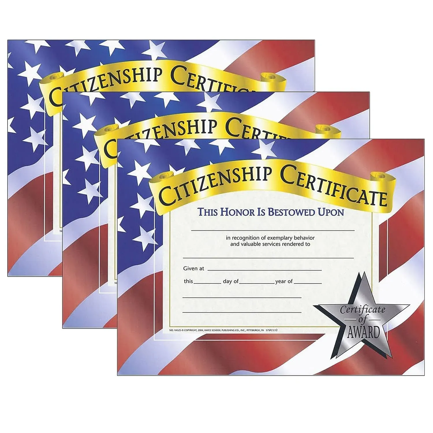 Hayes Publishing Citizenship Certificate, 30 per Pack, 3 Packs