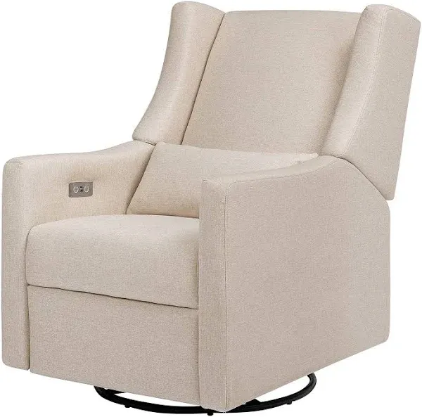 Babyletto Kiwi Electronic Recliner and Swivel Glider - Almond Teddy Loop with Light Wood Base