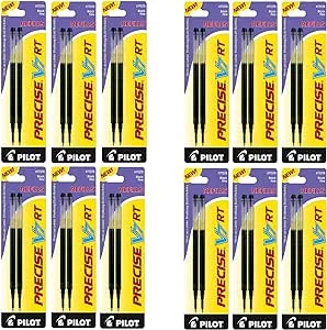 Pilot Precise V7 RT Liquid Ink Retractable Rollerball Pen Refills, 0.7mm, Fine Point, Black Ink, 12-Packs of 2