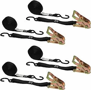 US Cargo Control 1 Inch X 6 Foot Ratchet Strap with S-Hooks, Use As Motorcycle Tie Down Straps, Works Great with L Track Tie Downs, Secure Motorcycles, Dirt Bikes, ATVs, and More, 4 Pack