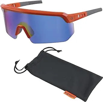 ergodyne Skullerz AEGIR Anti-Scratch/Enhanced Anti-Fog Safety Glasses, Orange Nylon Impact Frame, Blue Mirror Polycarbonate Lens