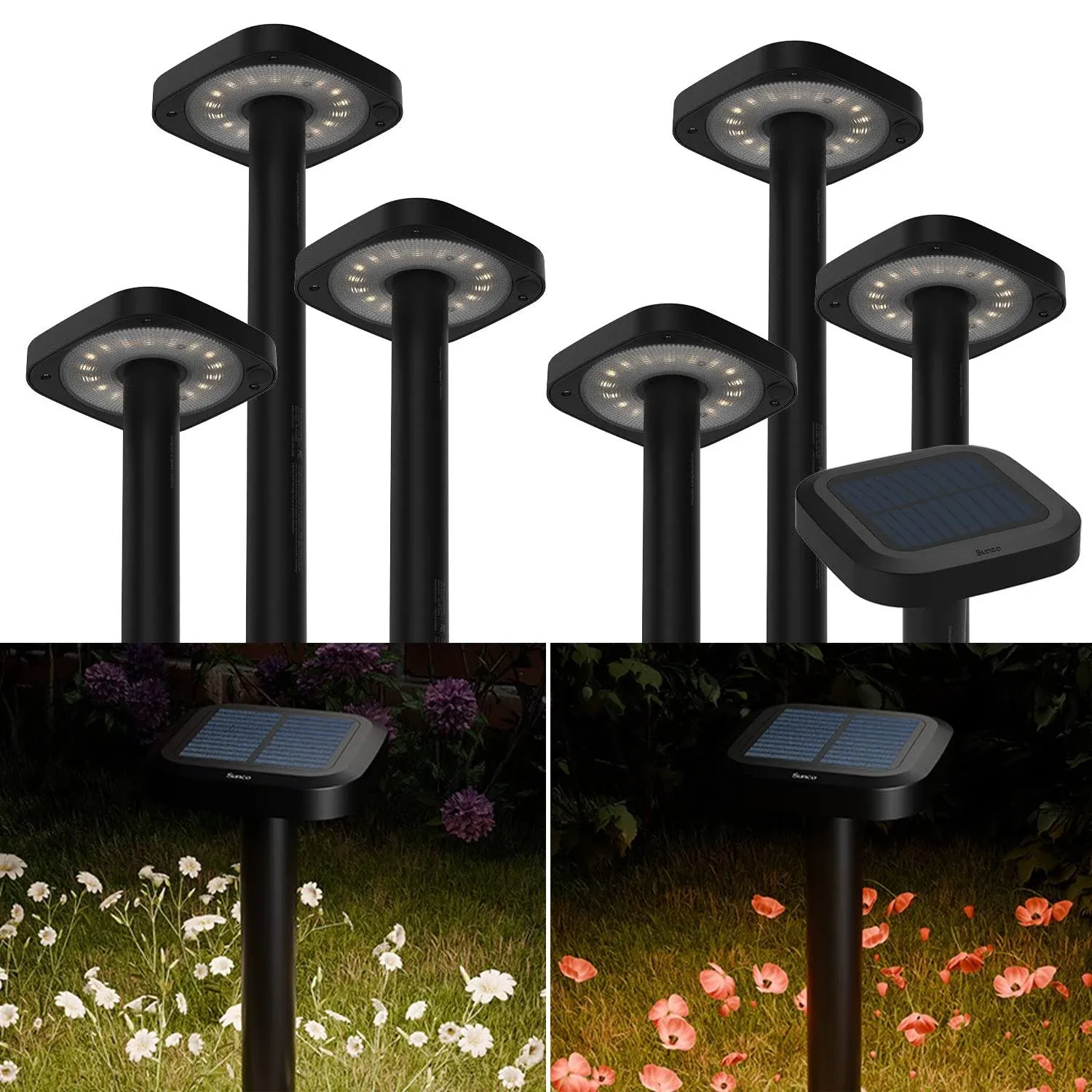 Sunco 2W LED Square Solar Pathway Walkway Driveway Backyard Patio Garden 1 Pack