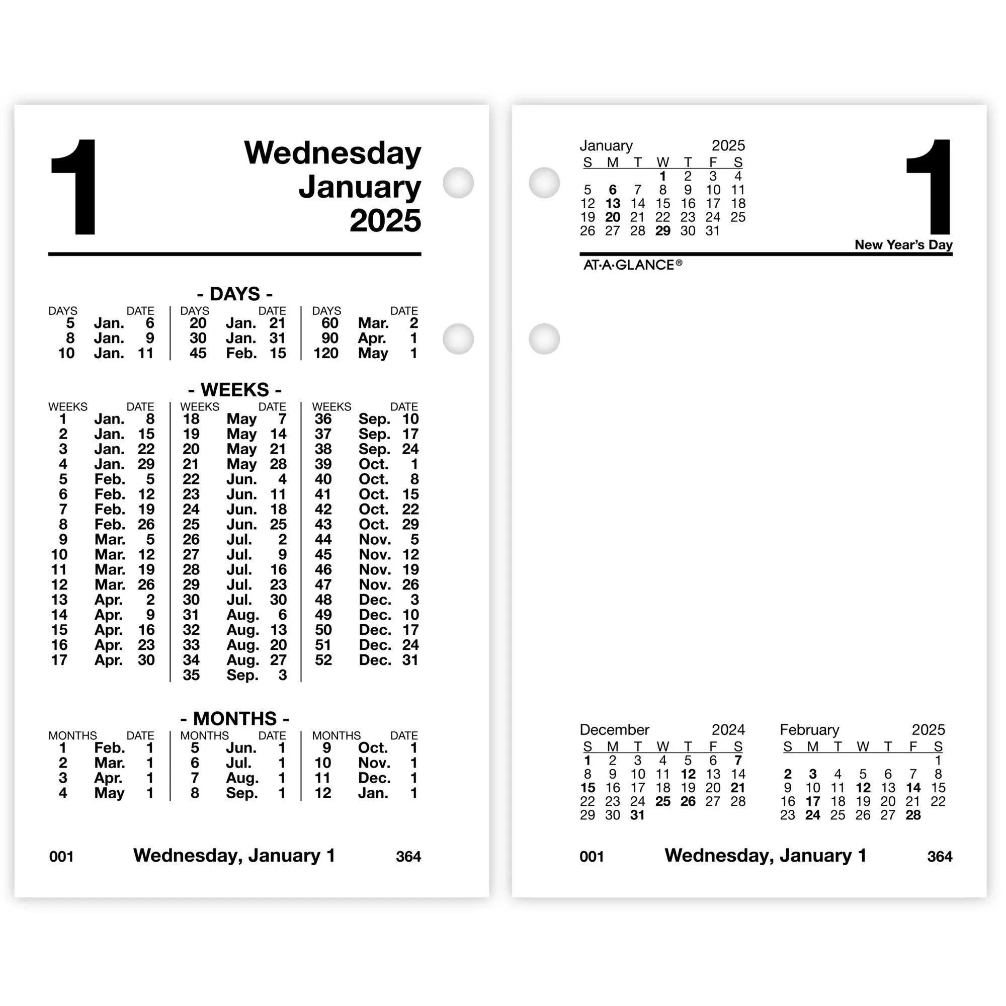 2025 At-A-Glance S170-50 Schedule-A-Date Desk Calendar Refill 3-1/2 x 5-27/32"