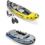 Intex 2-Person Inflatable Kayak w/ Oars & Air Pump & 4 Person Boat with Oars &Pump