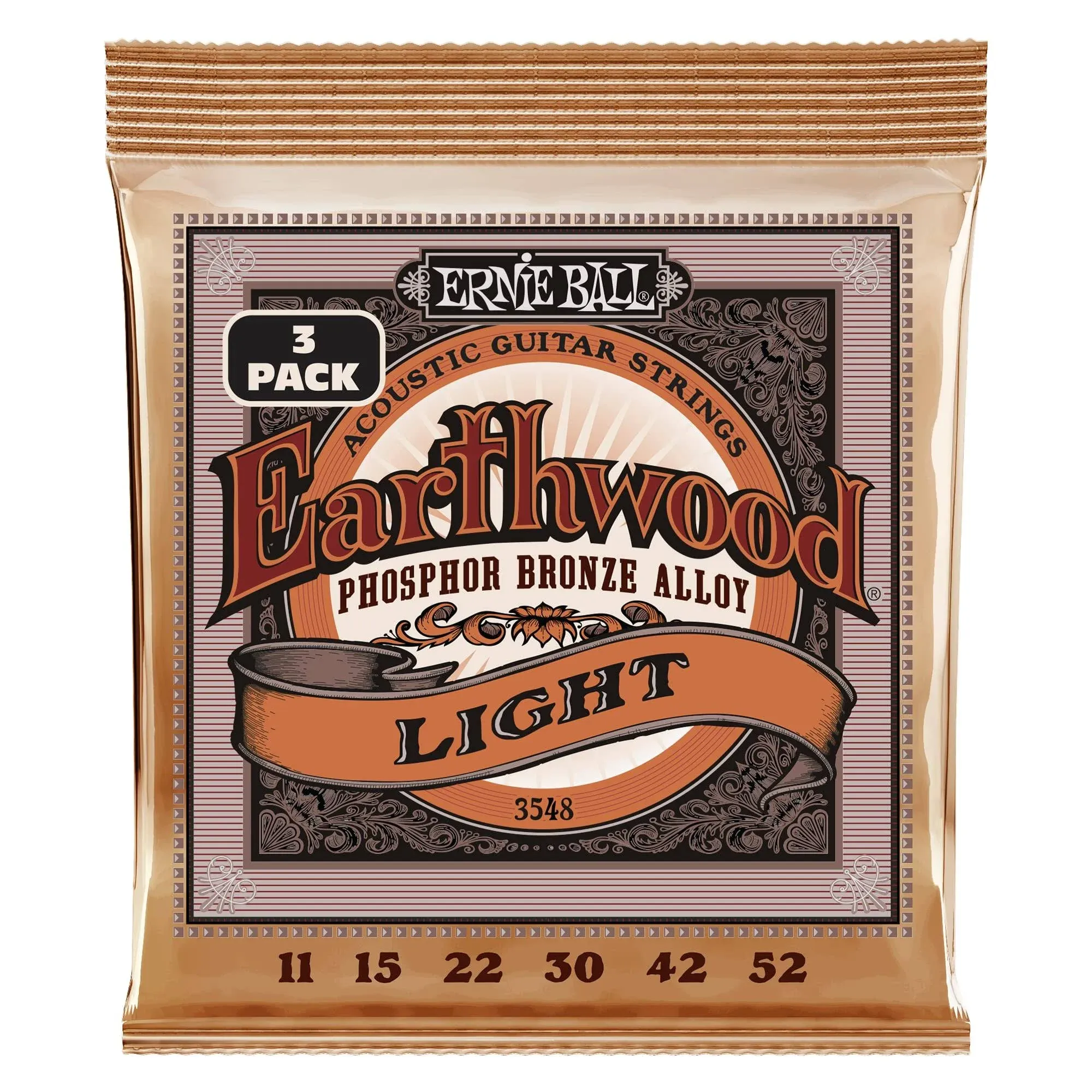 Ernie Ball P03548 Earthwood Phosphor Bronze Light 11-52 (3 Set Pack) at Gear4music