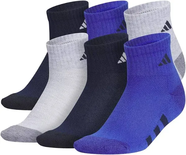 Adidas Youth Cushioned 6-Pack Quarter Socks, Size 5-7, Black